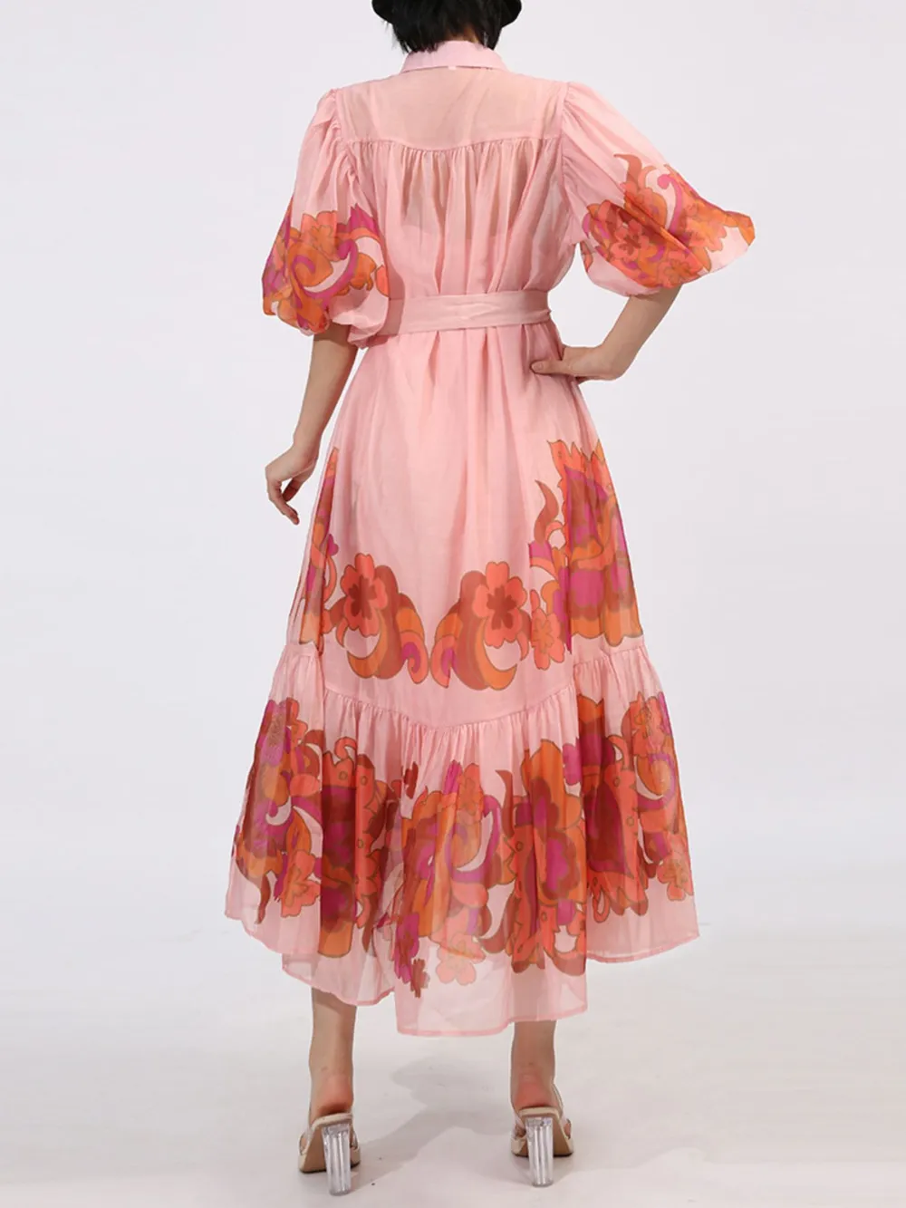 Button Front Puff Sleeve Dress, image 3