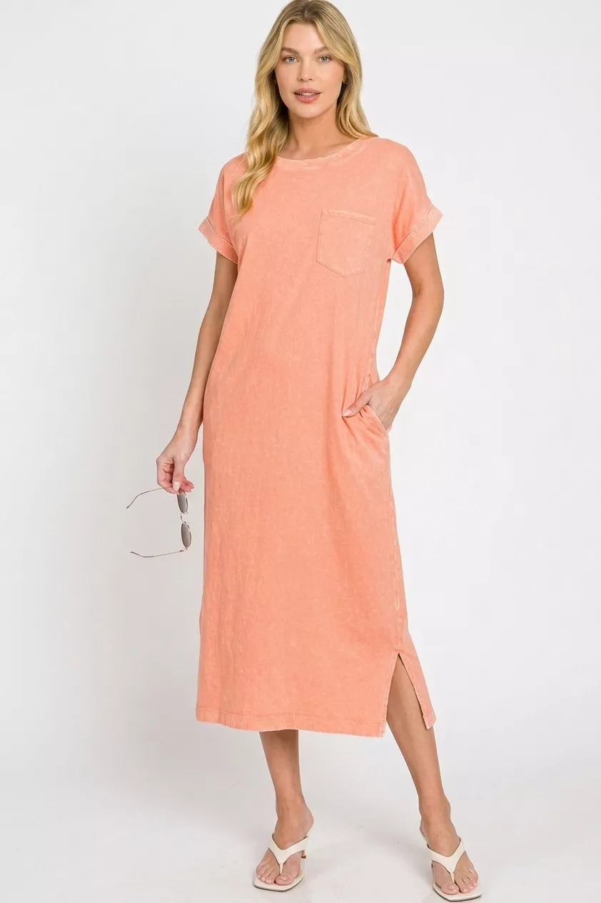 Washed Exposed Seam Short Sleeve T-Shirt Dress, image 2