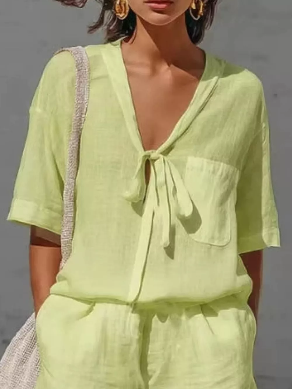 Tie-Front Half Sleeve Shirt and Shorts Set, image 5