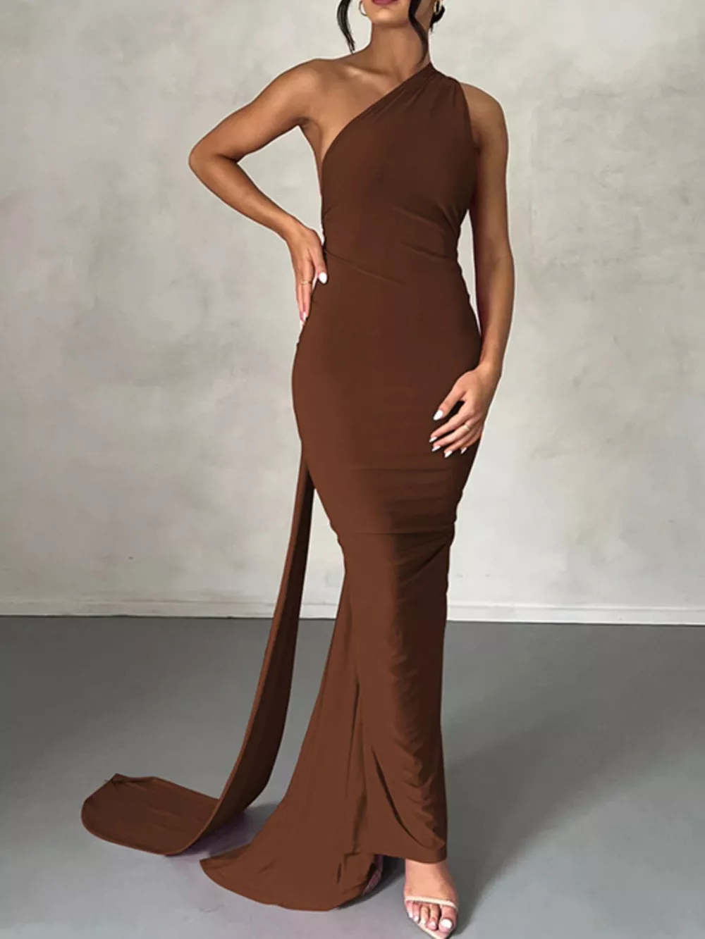 Backless One-Shoulder Ruched Bodycon Maxi Dress, image 7