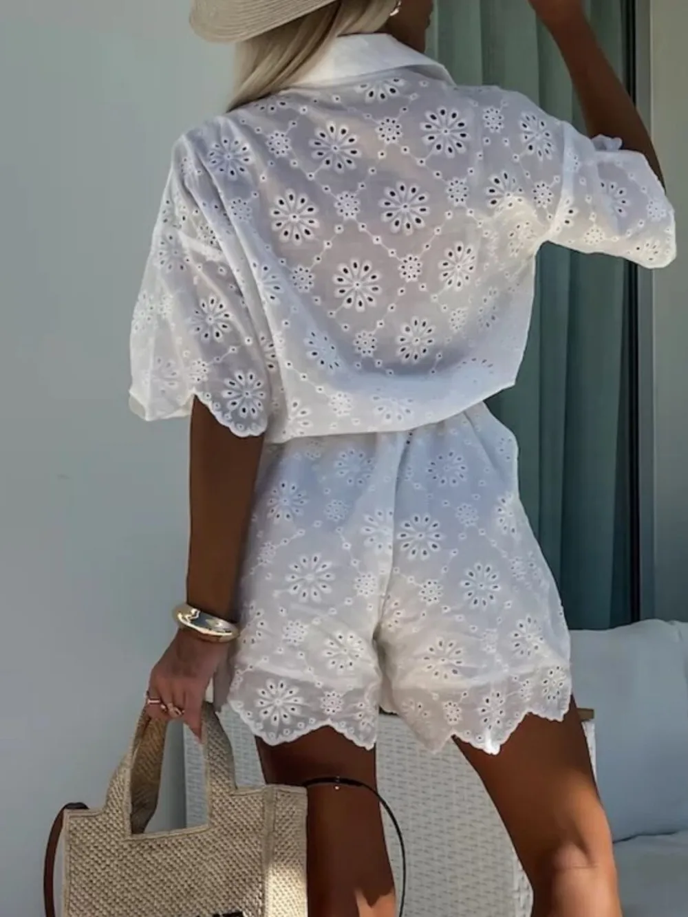 Eyelet Lace Button-Up Romper, image 3
