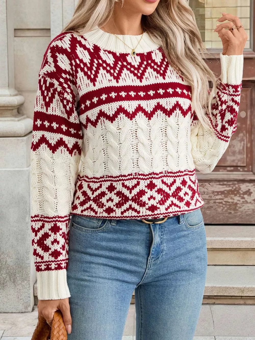 Christmas Cable Knit Long Sleeve Sweater, image 4