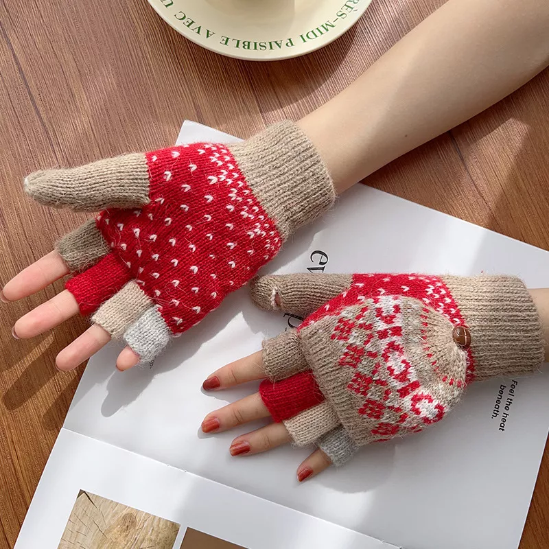 Convertible Knit Gloves with Nordic Pattern, image 4