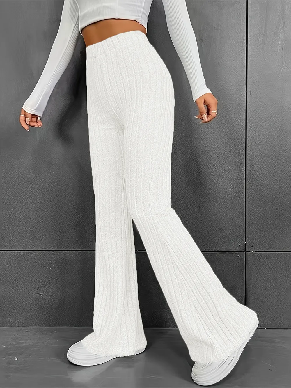 Ribbed High Waist Bootcut Pants, image 11