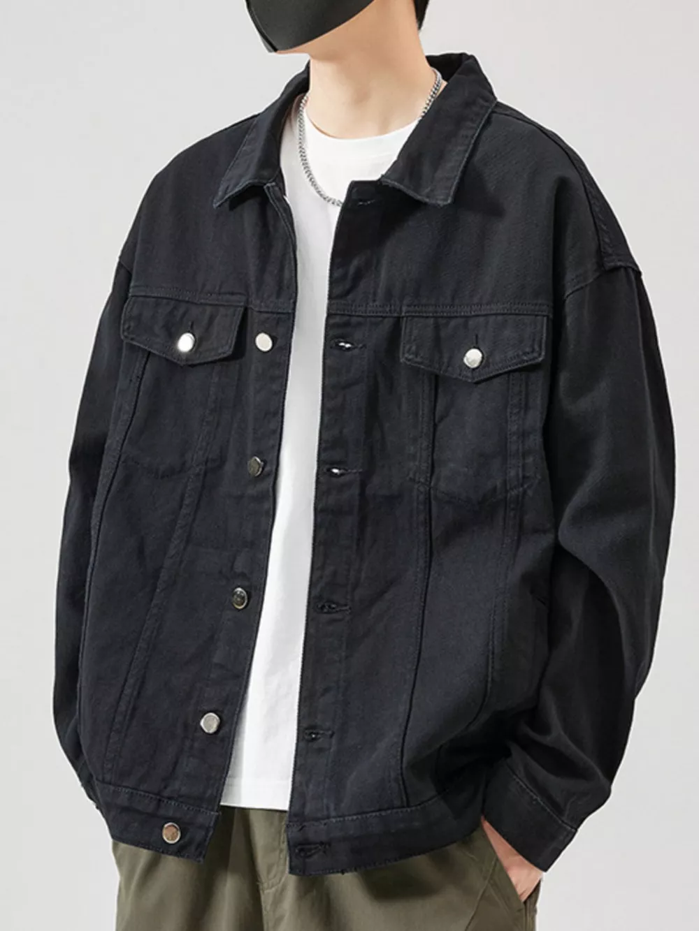 Men's Plus Size Button Up Long Sleeve Denim Jacket