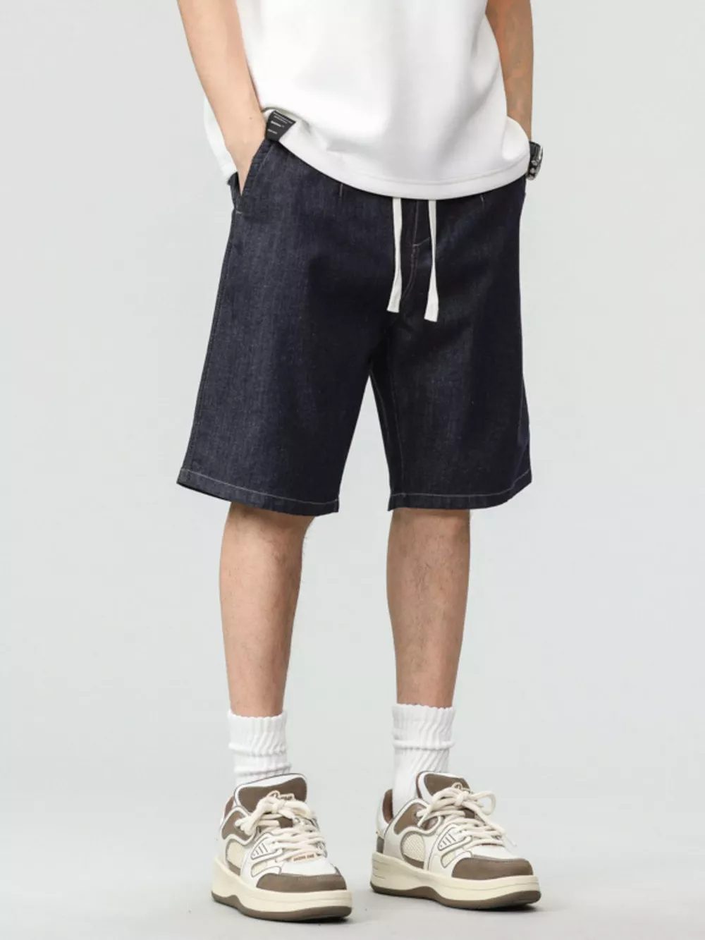 Men's Plus Size Drawstring Denim Shorts, image 6
