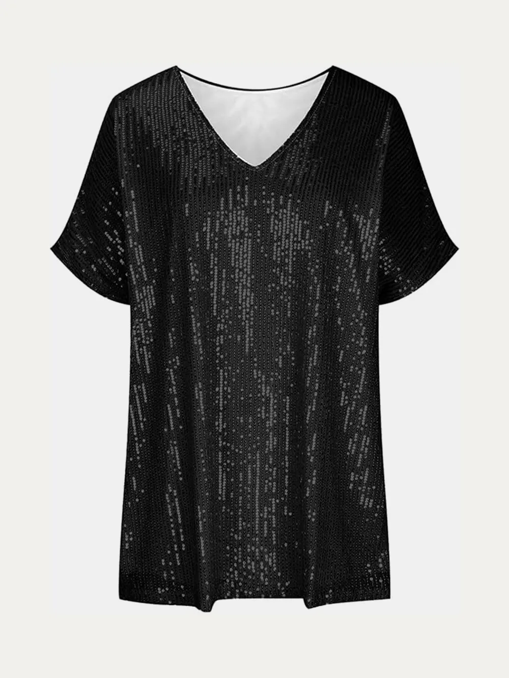 Full Size Sequin V-Neck Short Sleeve Top, image 7