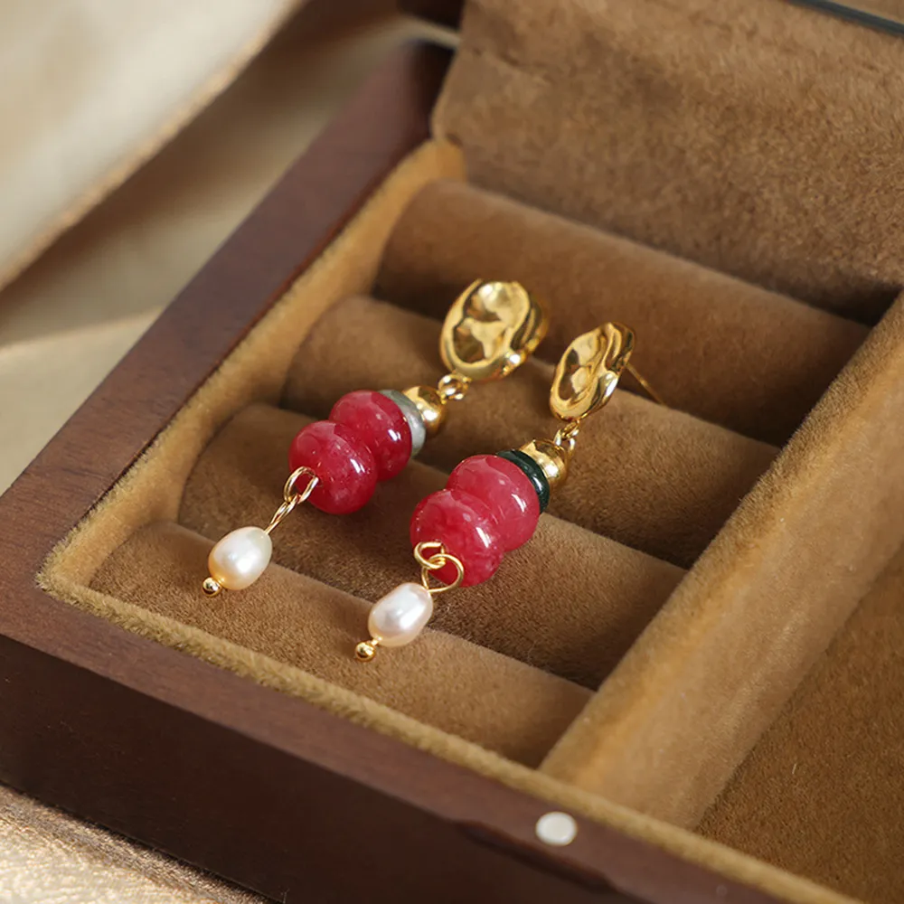 Natural Stone Freshwater Pearl Dangle Earrings, image 4