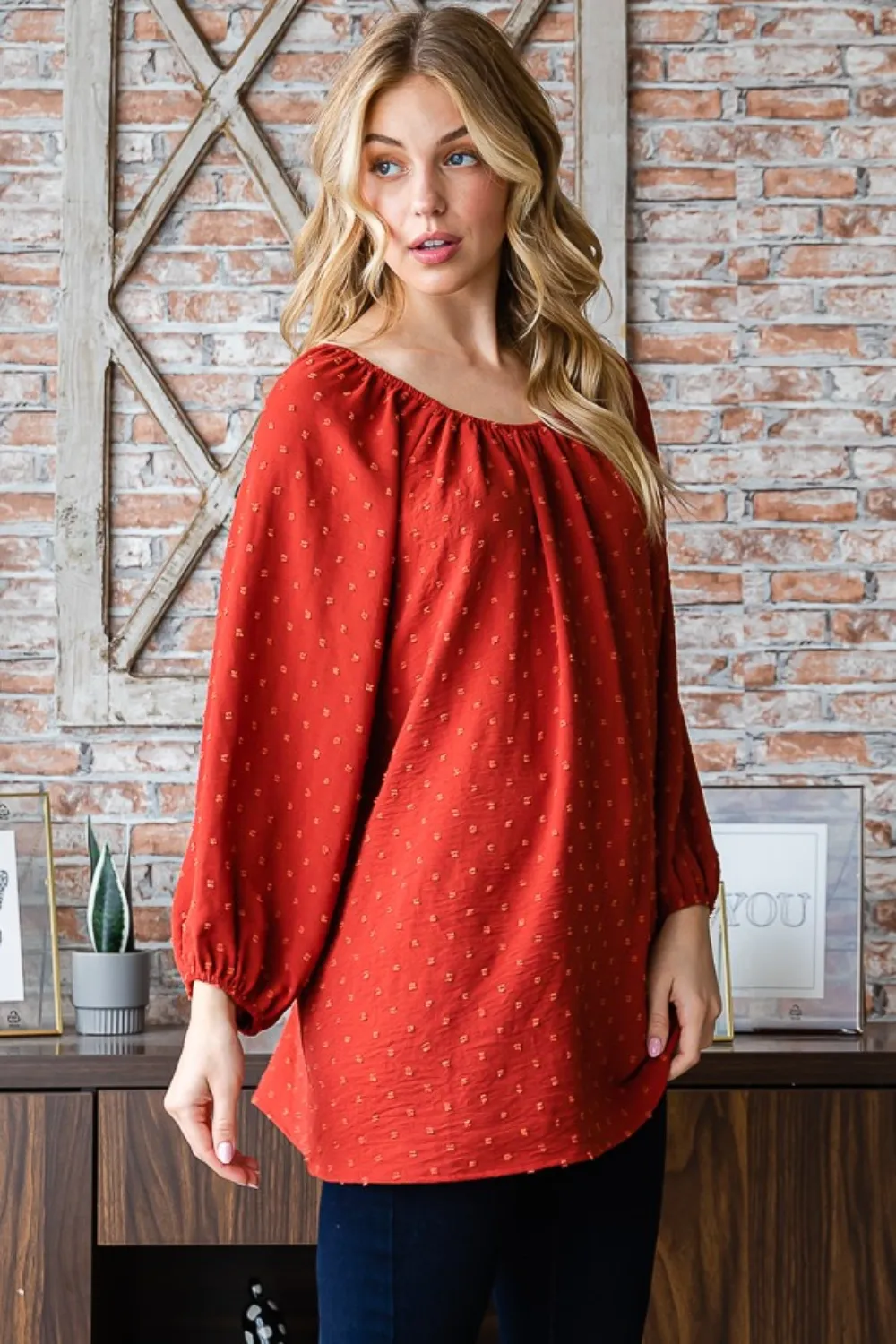 Full Size Swiss Dot Off Shoulder Top, image 3