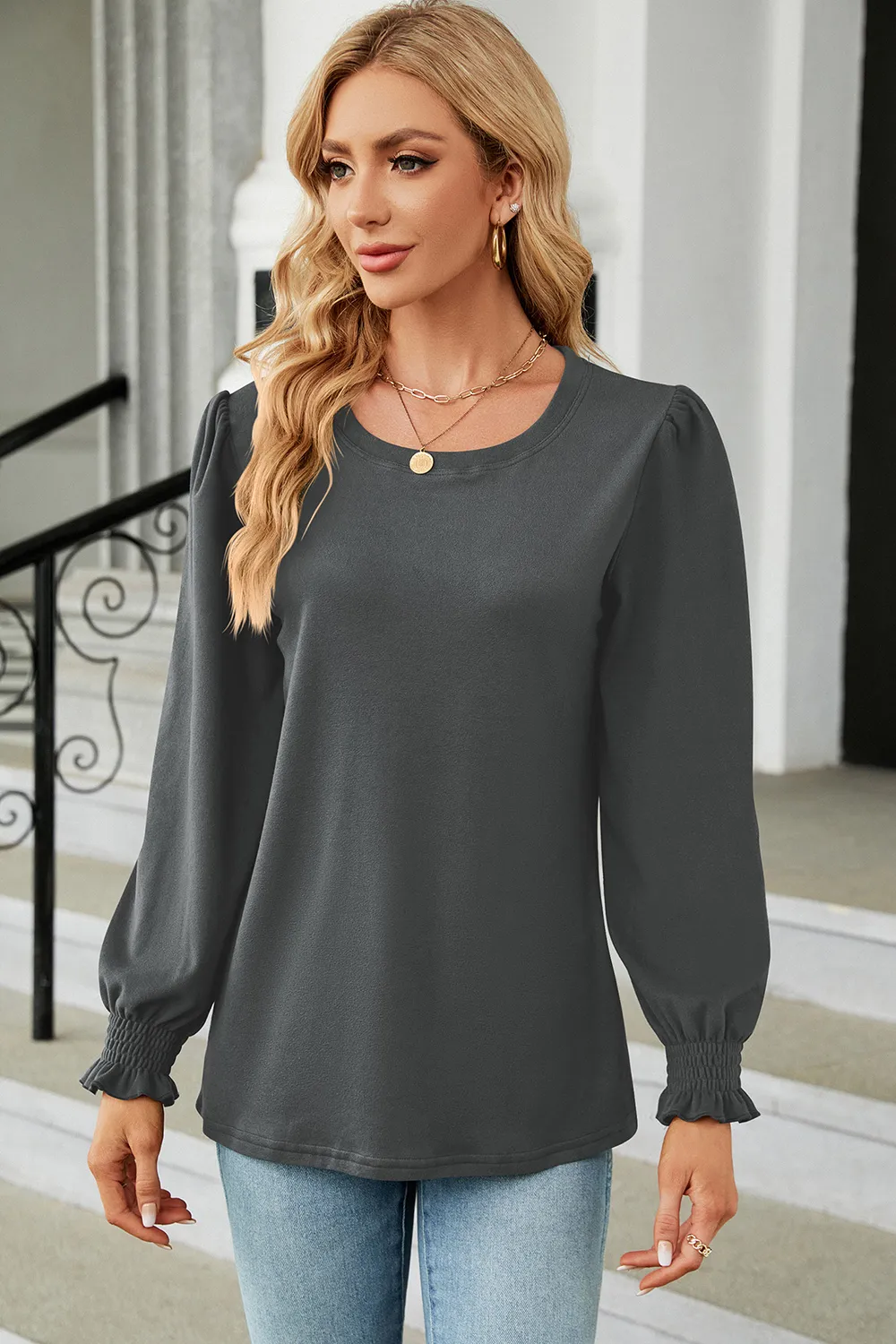 Round Neck Long Sleeve T-Shirt, image 5