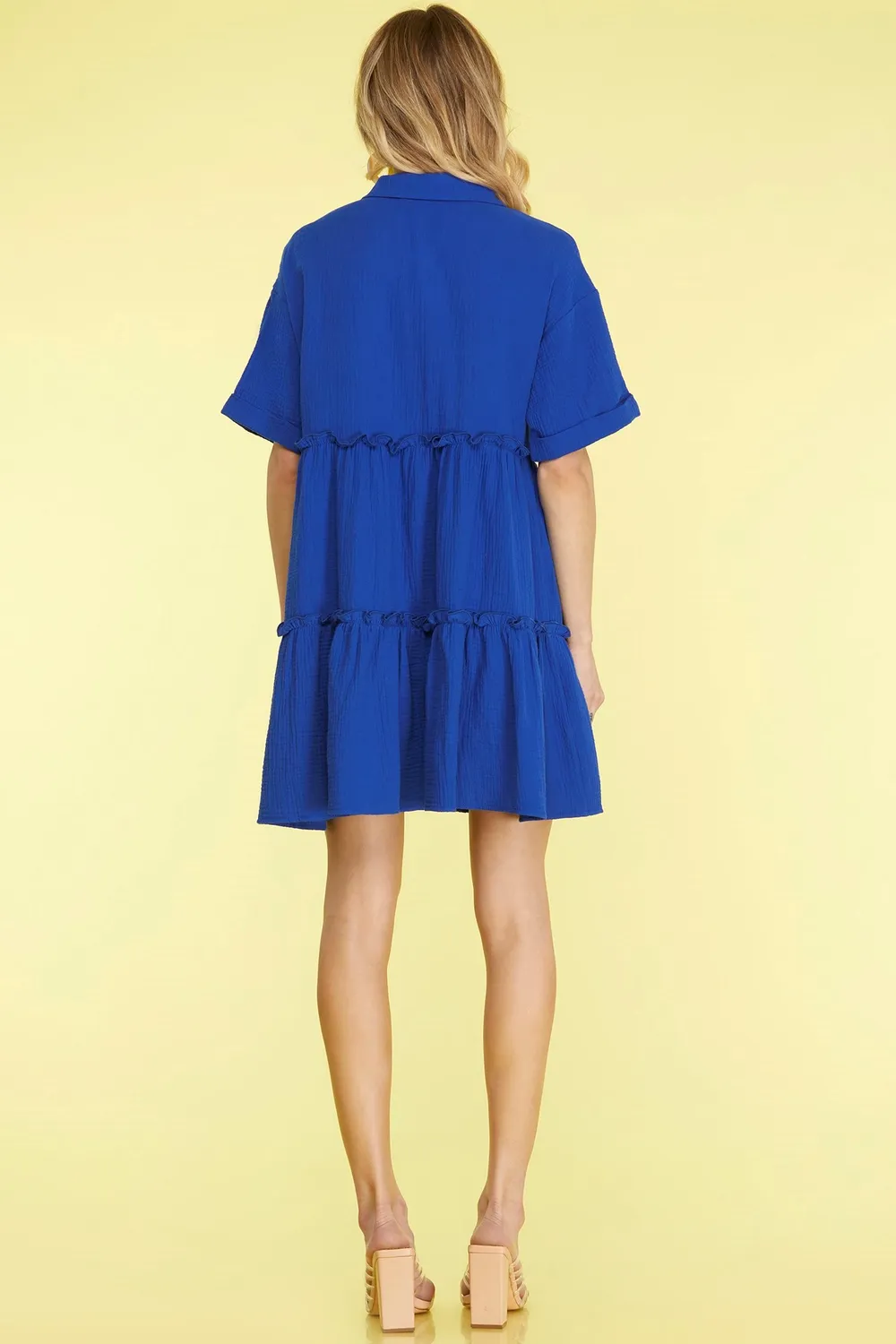 Full Size Button Front Frill Tiered Mini Dress Plus Size, image 2