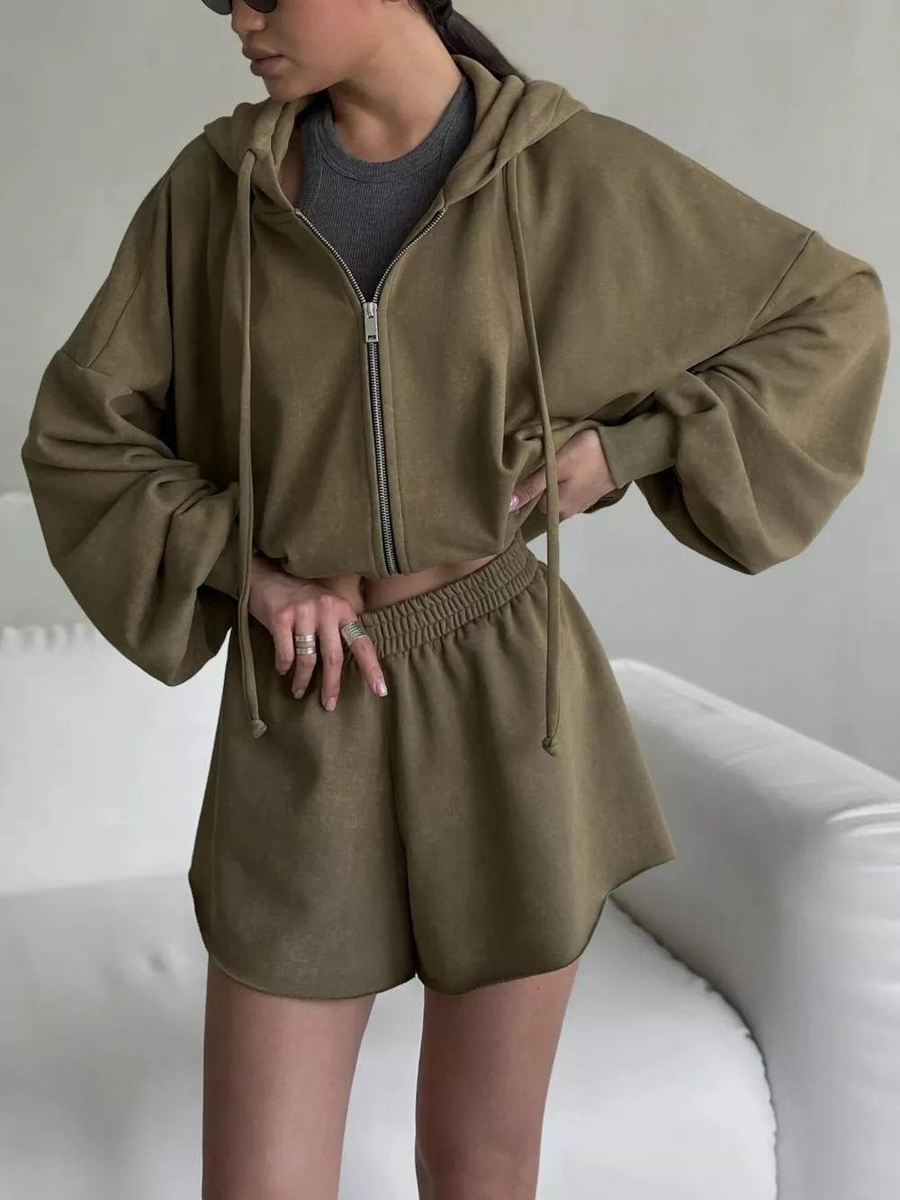 Oversized Zip-Up Hoodie and Shorts Set, image 26
