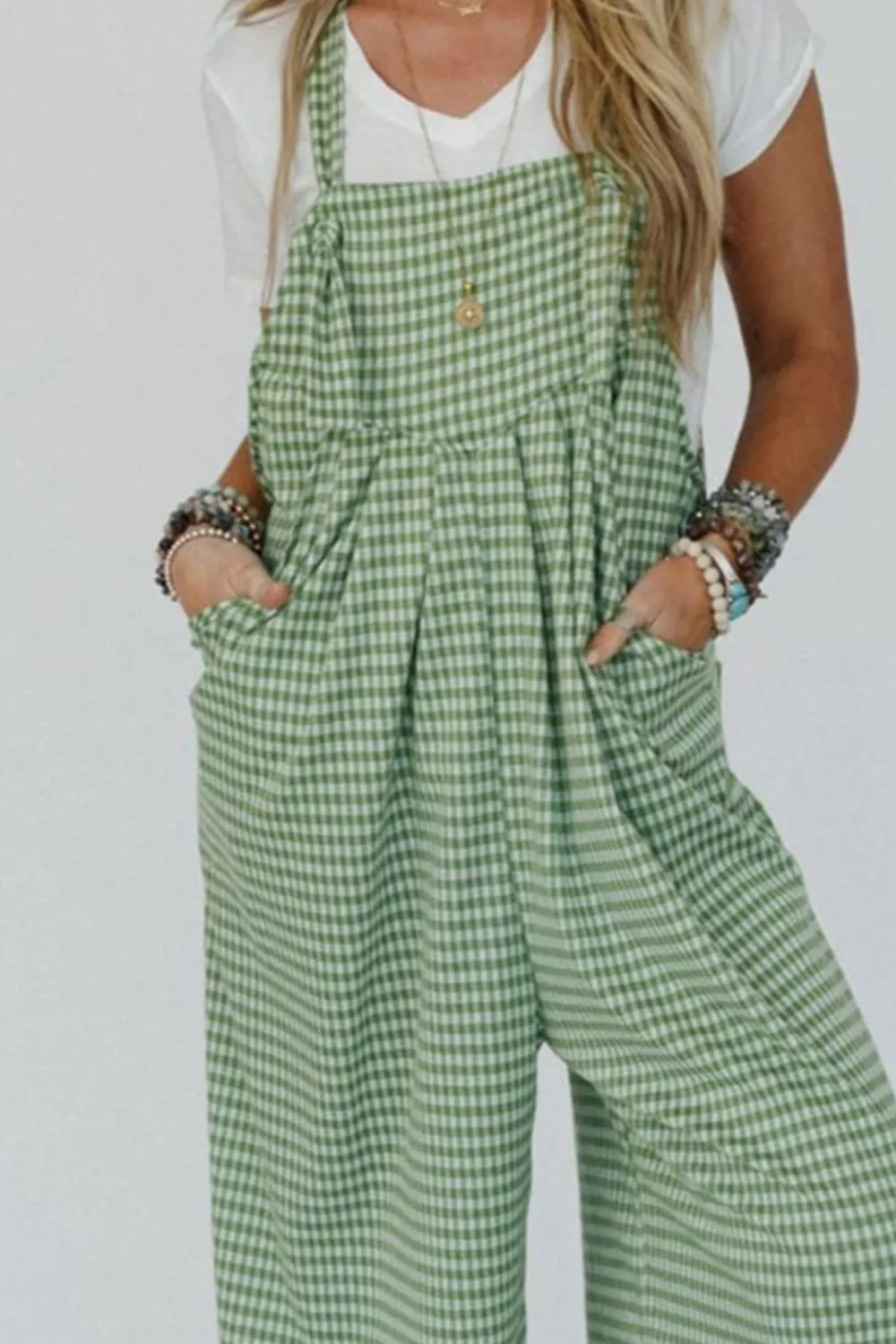 Casual Gingham Wide Leg Overalls, image 2