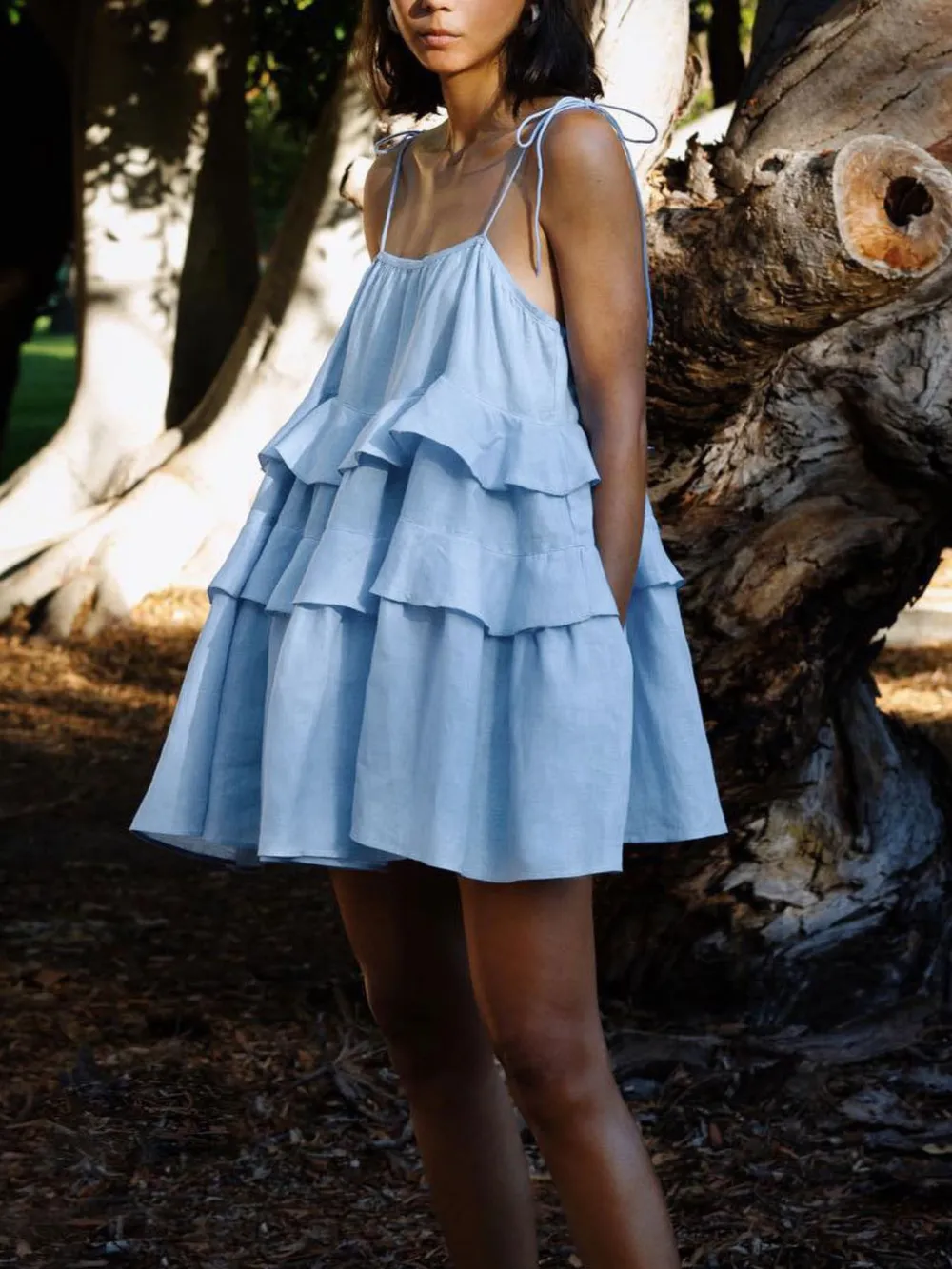 Ruffle Layered Tie Shoulder Cami Dress, image 3