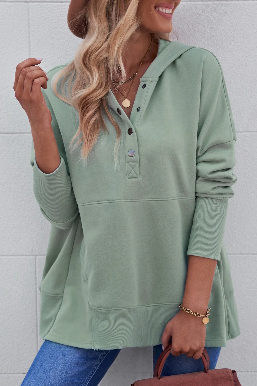 Quarter-Snap Dropped Shoulder Hoodie, image 5