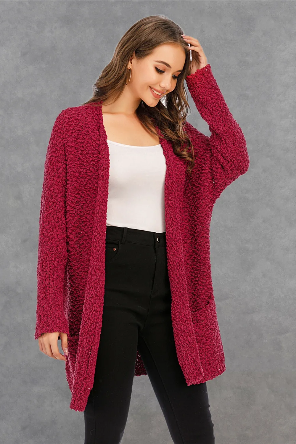 Pocketed Open Front Long Sleeve Cardigan, image 14
