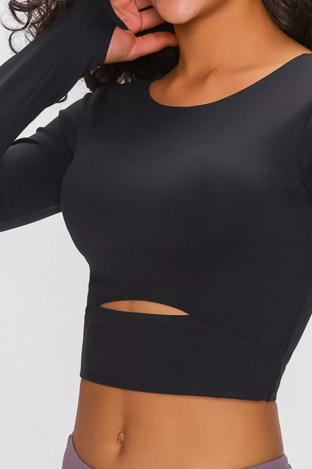 Long Sleeve Cropped Top With Sports Strap, image 4