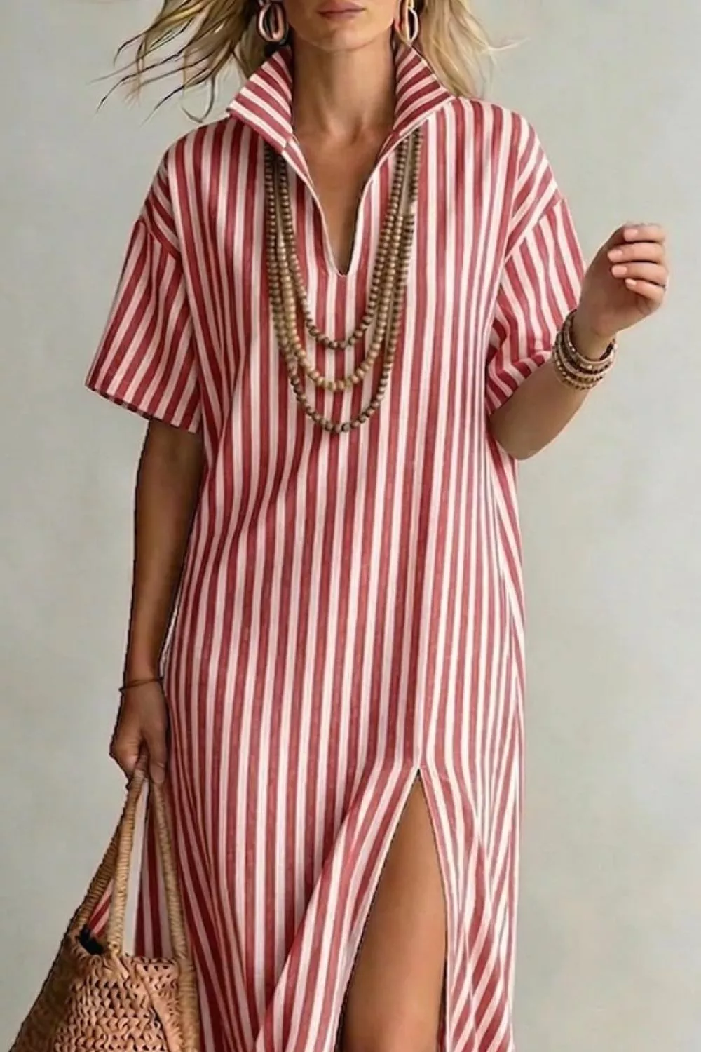 Striped High Slit Maxi Dress, image 8