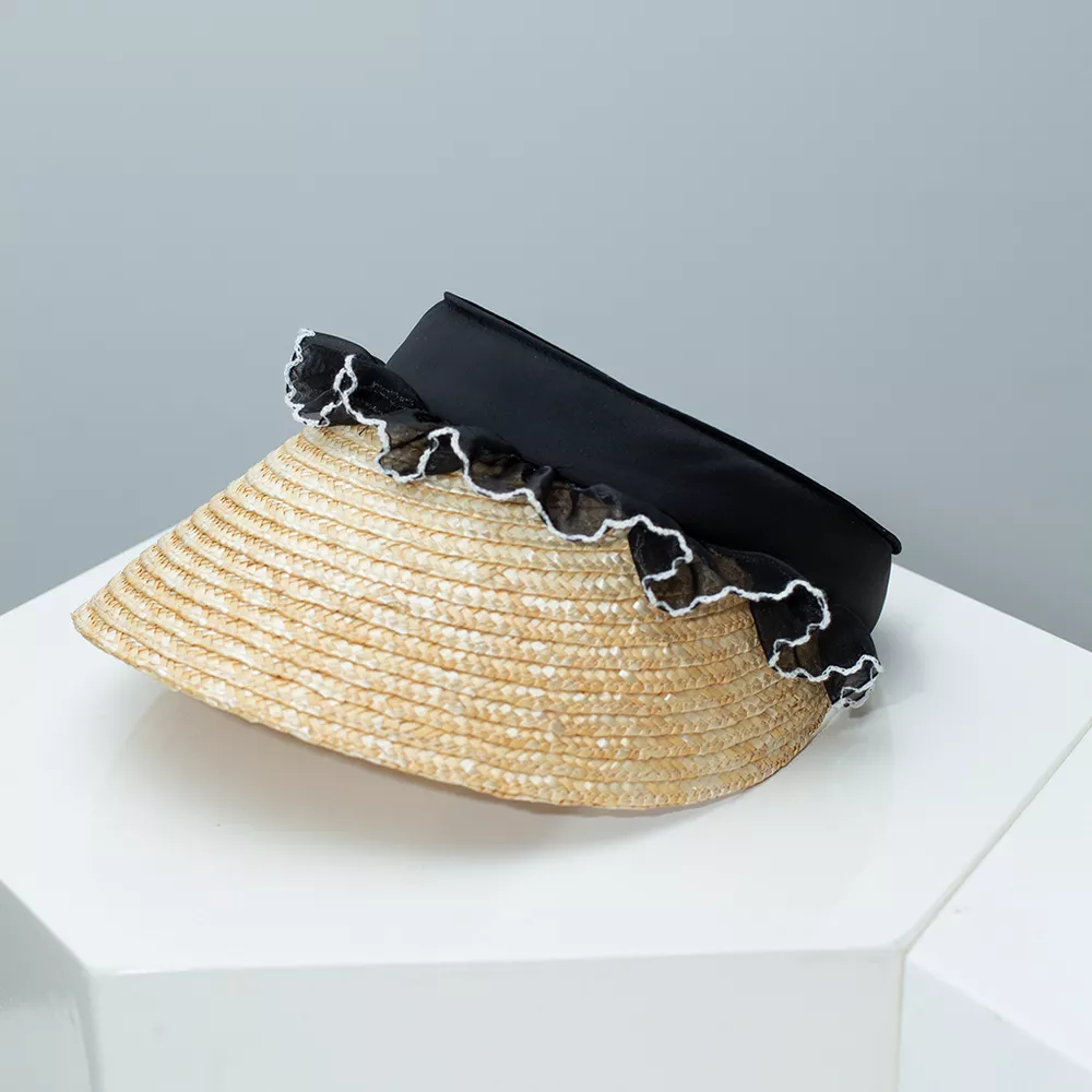 Lace Trim Straw Visor Sun Hat, image 3