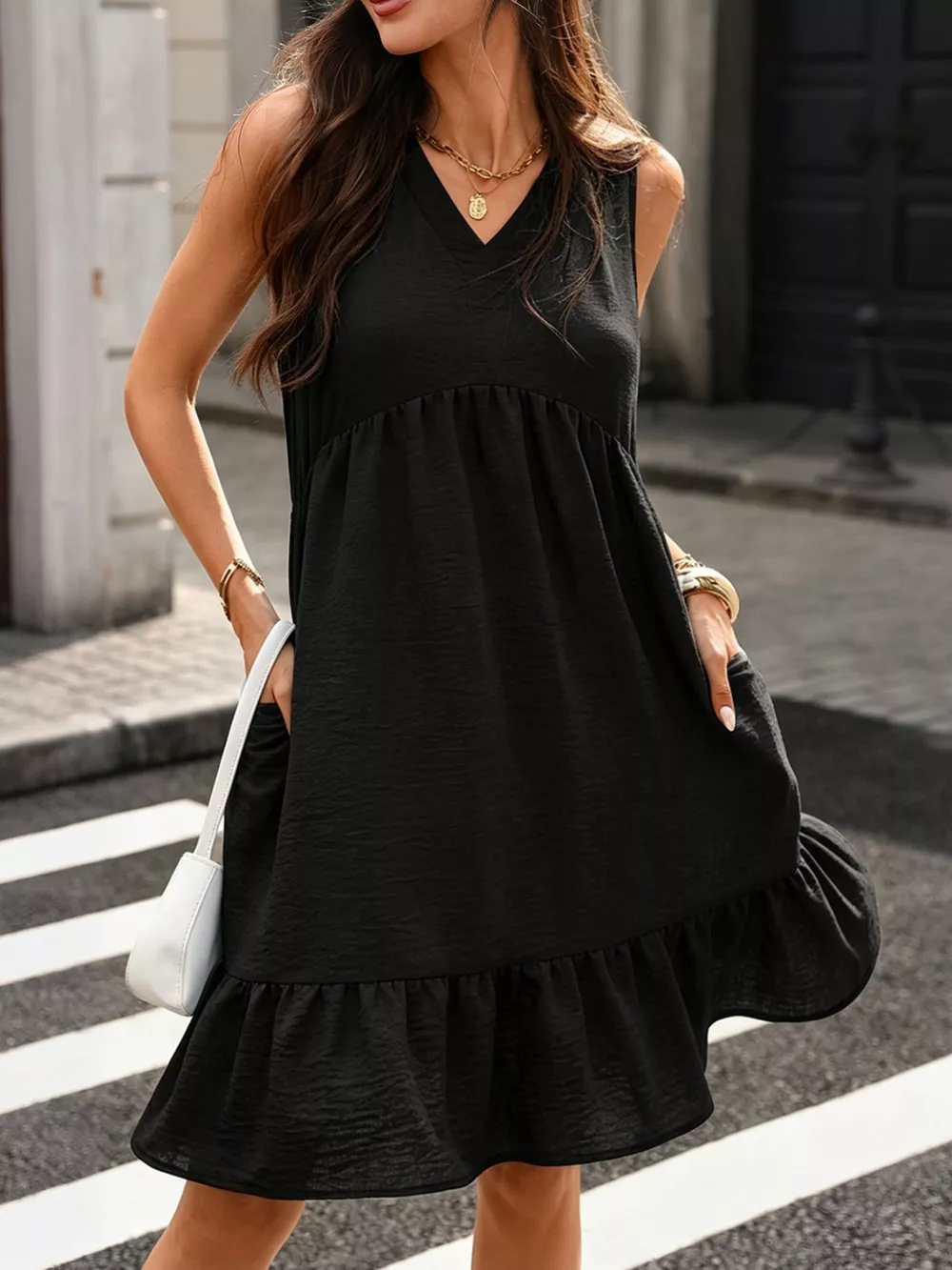 Sleeveless V-Neck Ruffle Hem Casual Dress, image 14