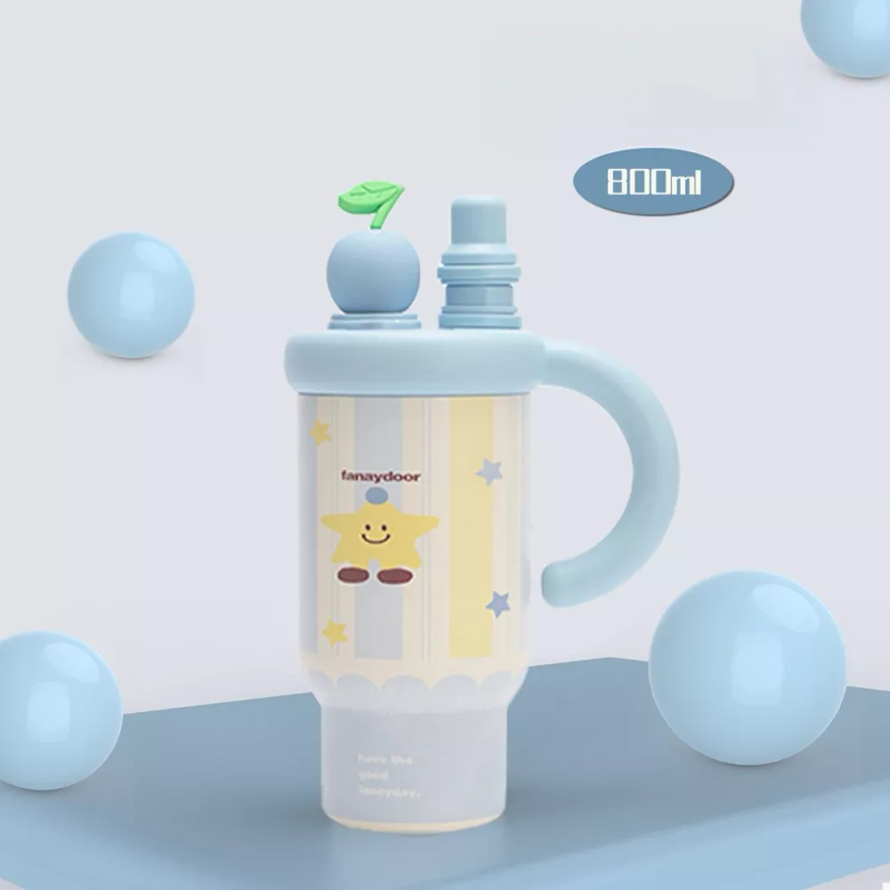 Colorful Cartoon Water Bottles with Straw and Handle, image 3