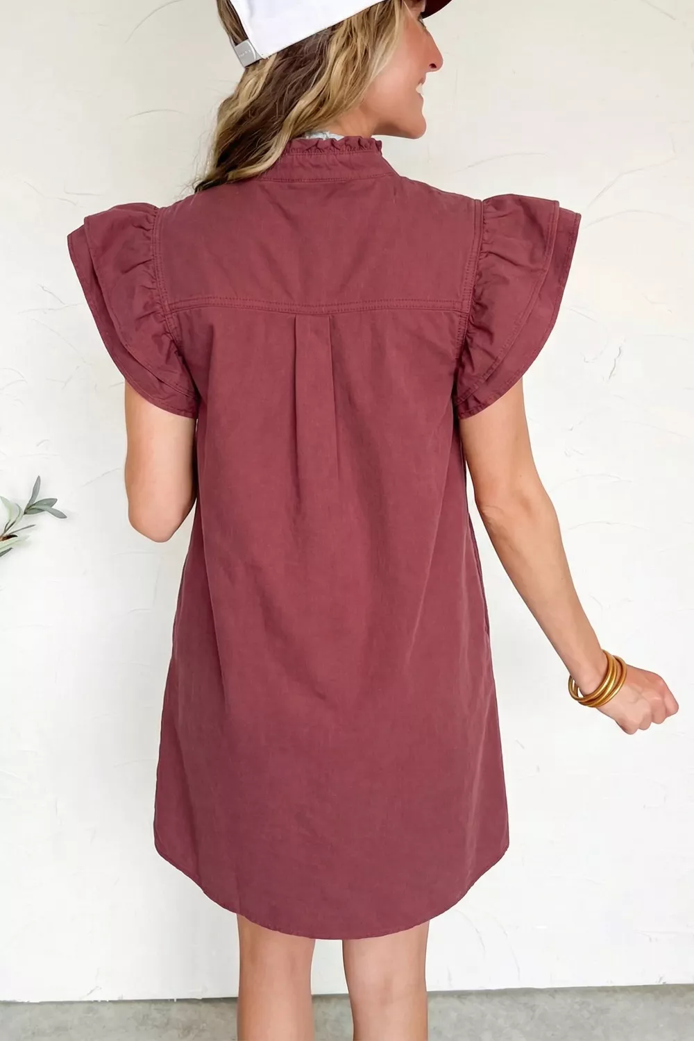 Frilled Detail Button Down Ruffle Short Sleeve Denim Mini Dress, image 5