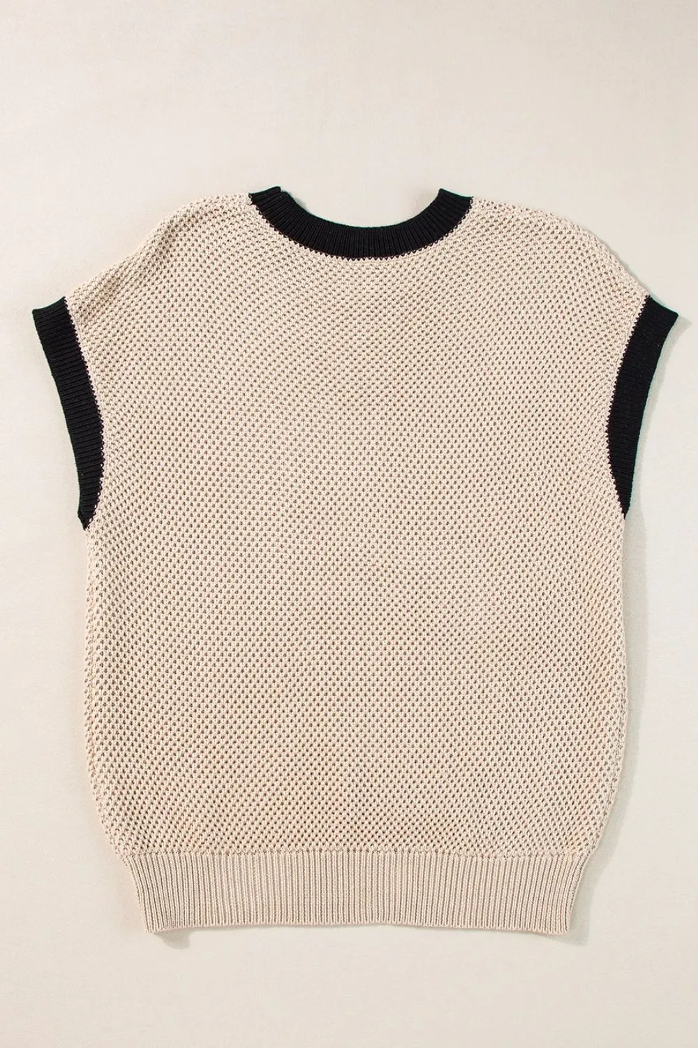 Textured Knit Sweater with Contrast Trim Details, image 2