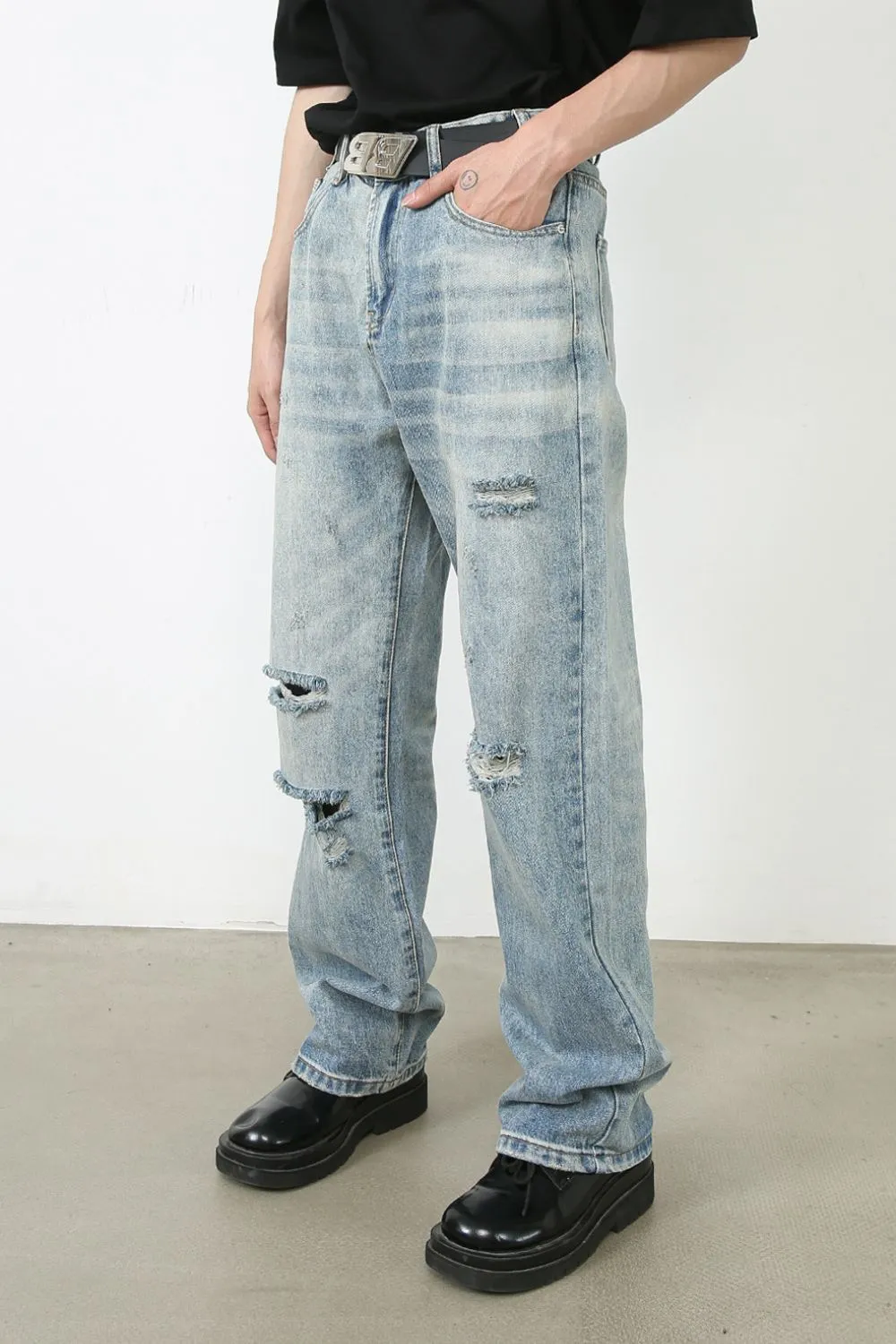 Men's Distressed Jeans with Pockets, image 3
