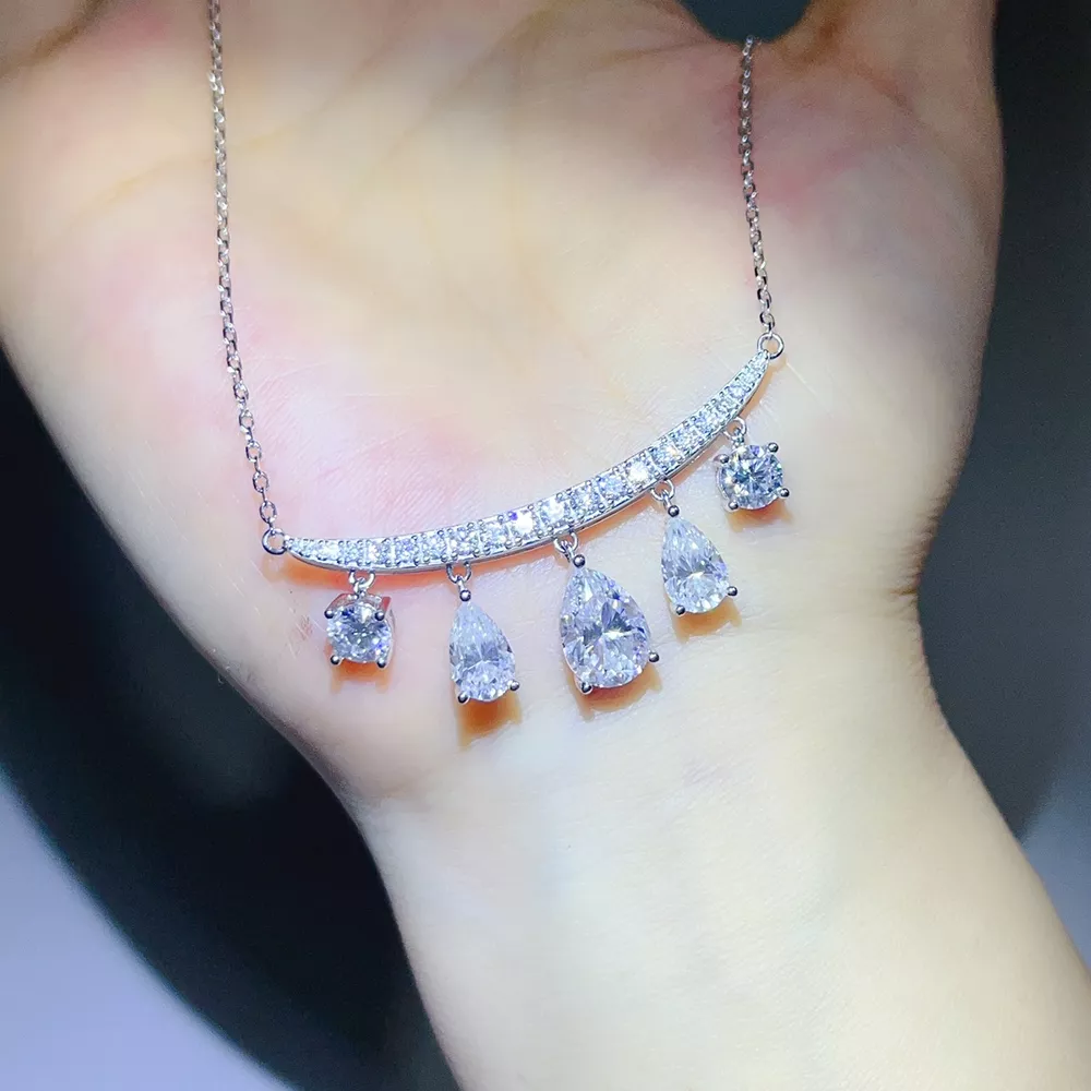 6 Carat 925 Sterling Silver Moissanite Teardrop Necklace, image 5