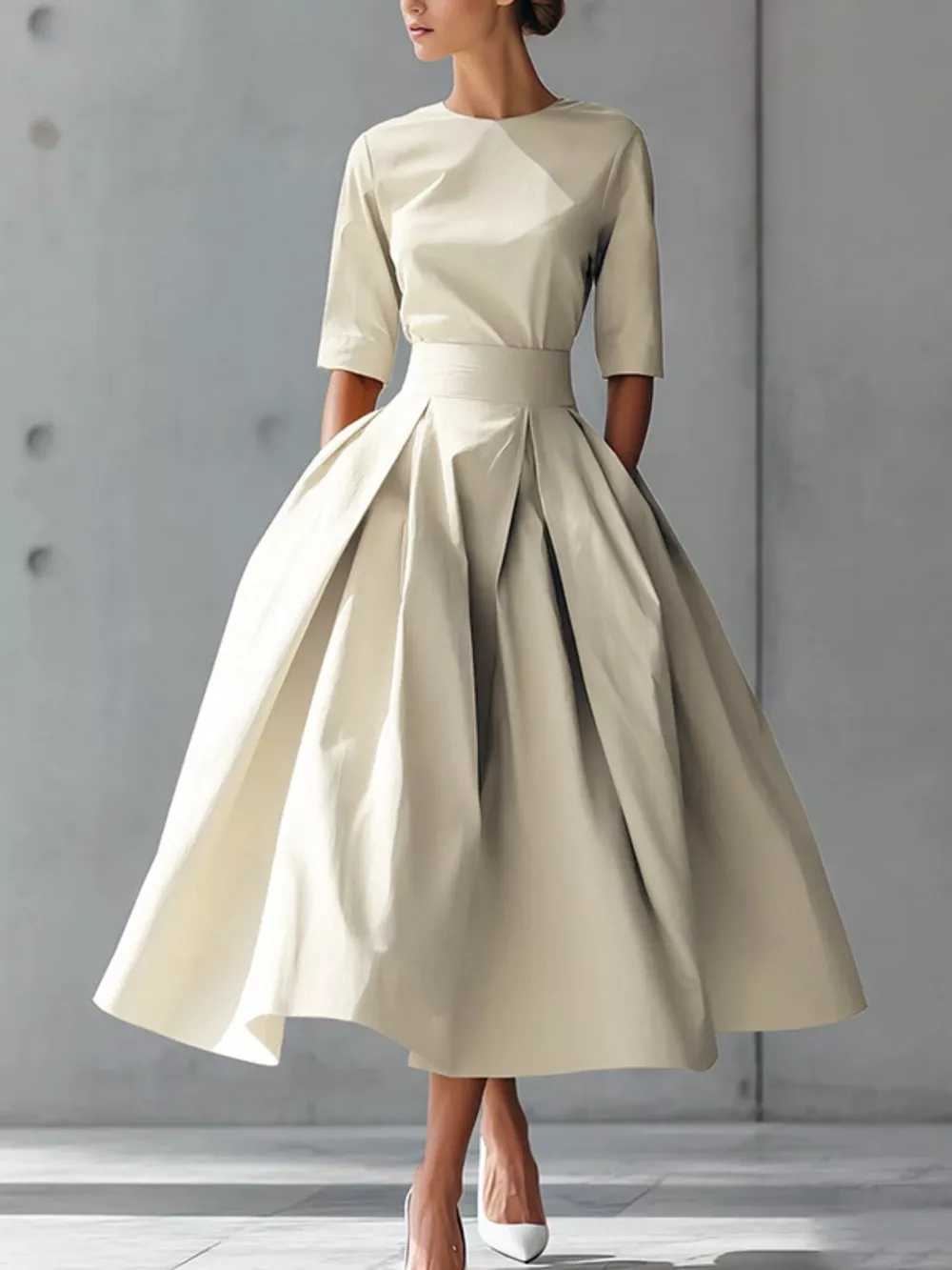 Round Neck A-Line Midi Dress, image 8