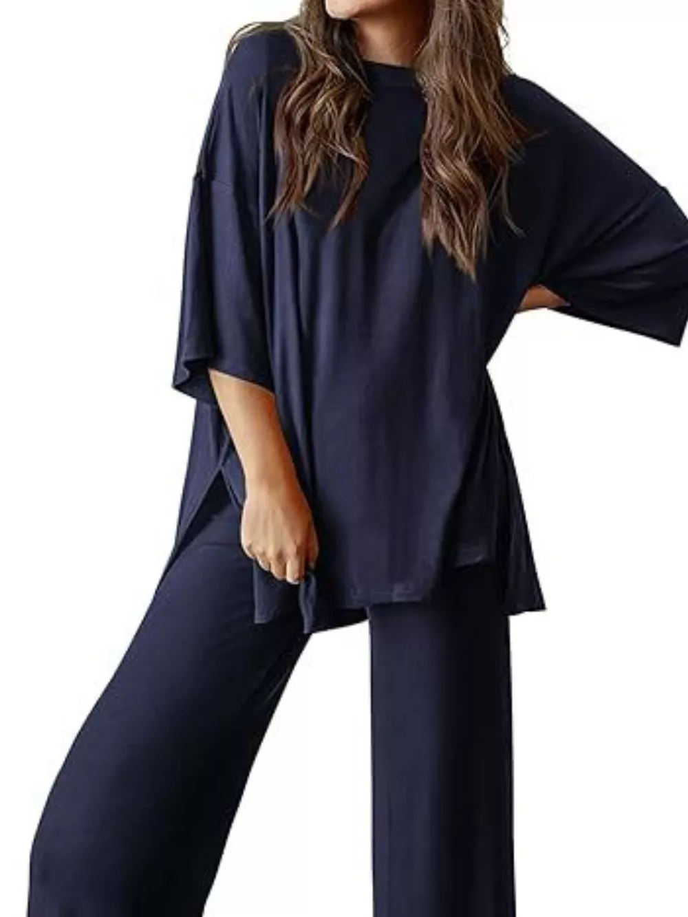 Slit Round Neck Top and Pants Set, image 27