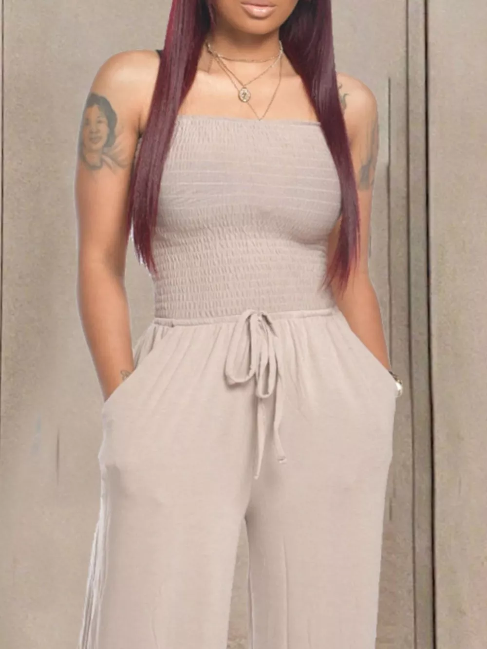 Strapless Smocked Wide-Leg Jumpsuit, image 26
