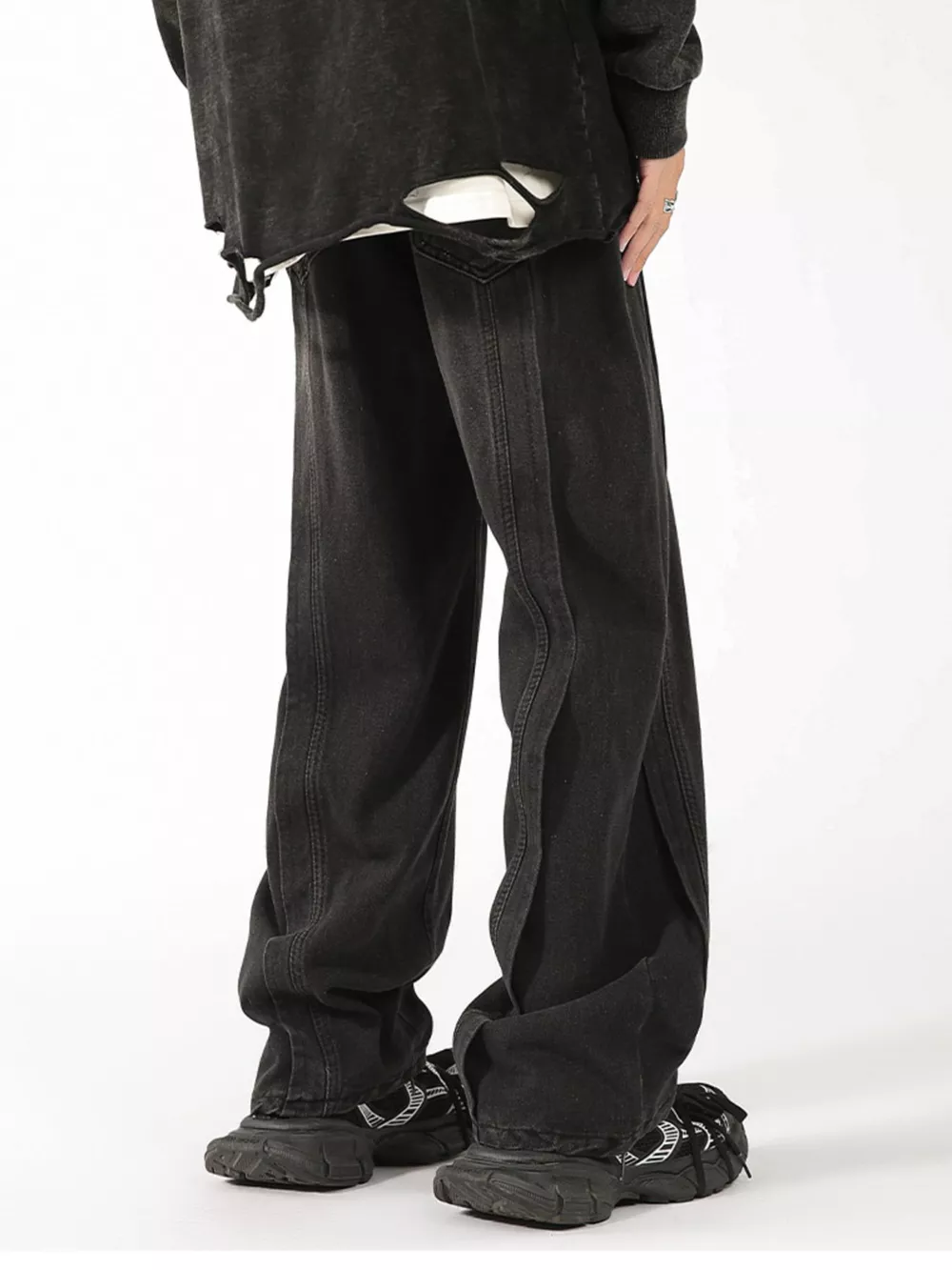 Men's Plus Size Washed Wide Leg Jeans, image 4