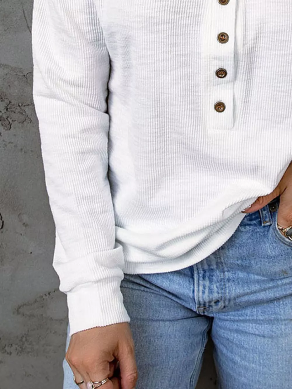 Full Size Button Detail Long Sleeve Top Plus Size, image 3