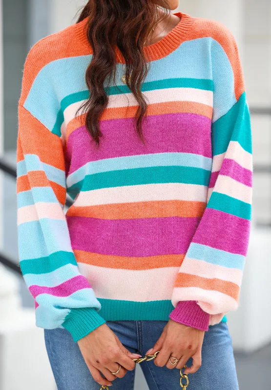 Striped Round Neck Drop Shoulder Sweater, image 8