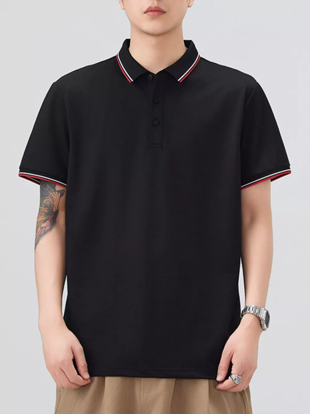 Men's Plus Size Button Detail Short Sleeve Polo, image 3