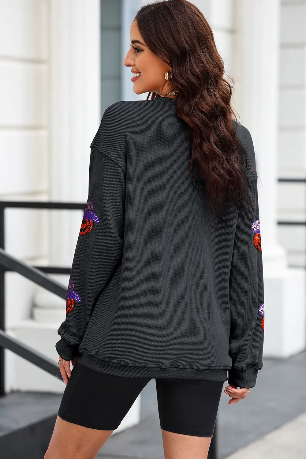 Sequin Pumpkin Long Sleeve Sweatshirt, image 2