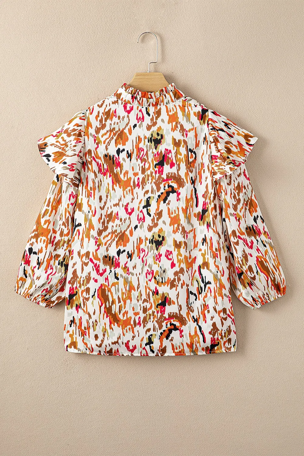 Abstract Print 3/4 Sleeve Ruffle Blouse, image 6