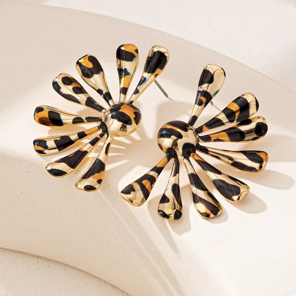 Leopard Print Fan-Shaped Earrings, image 3