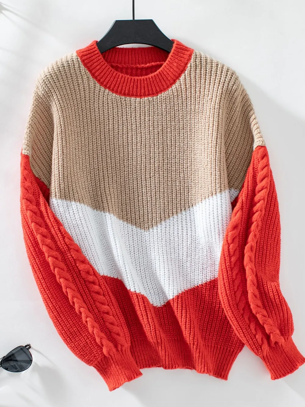 Contrast Round Neck Long Sleeve Sweater, image 12
