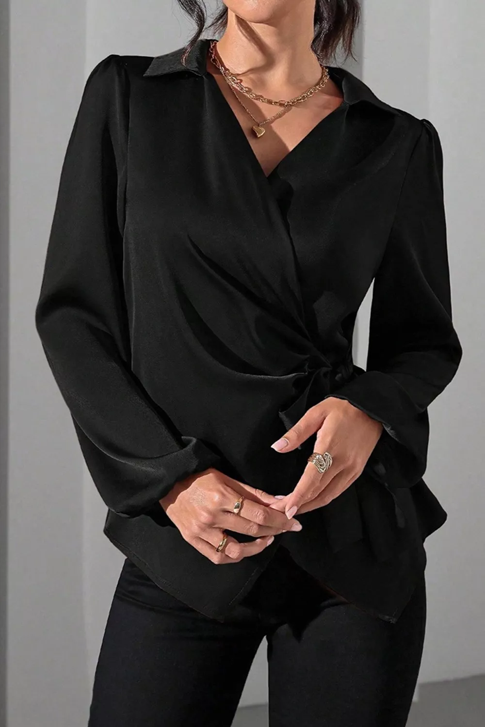 Satin Tied Detail Long Sleeve Blouse, image 19