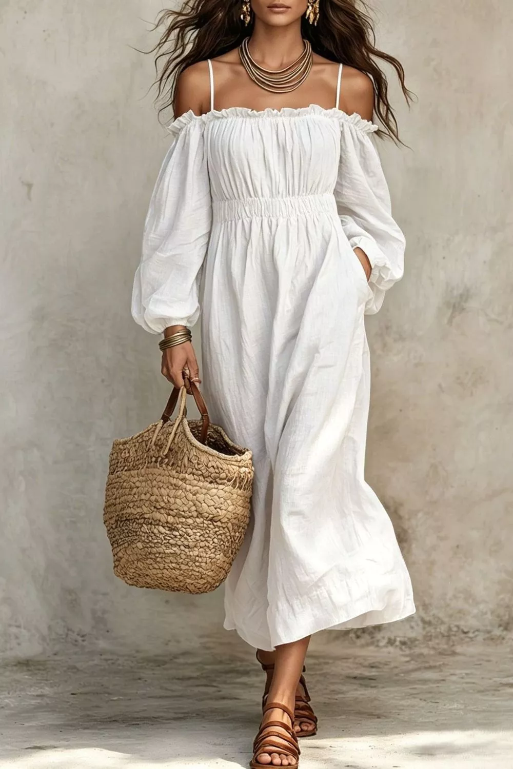 Spaghetti Strap Balloon Sleeve Dress, image 3