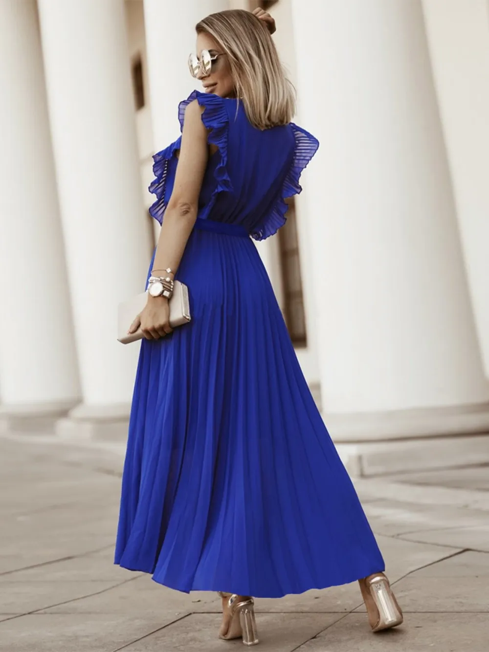 Tied Surplice Cap Sleeve Pleated Dress, image 25