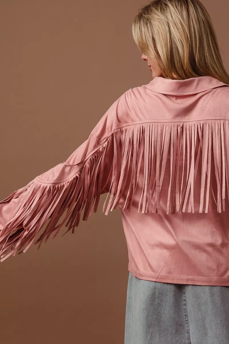 Suede Fringe Long Sleeve Jacket, image 8