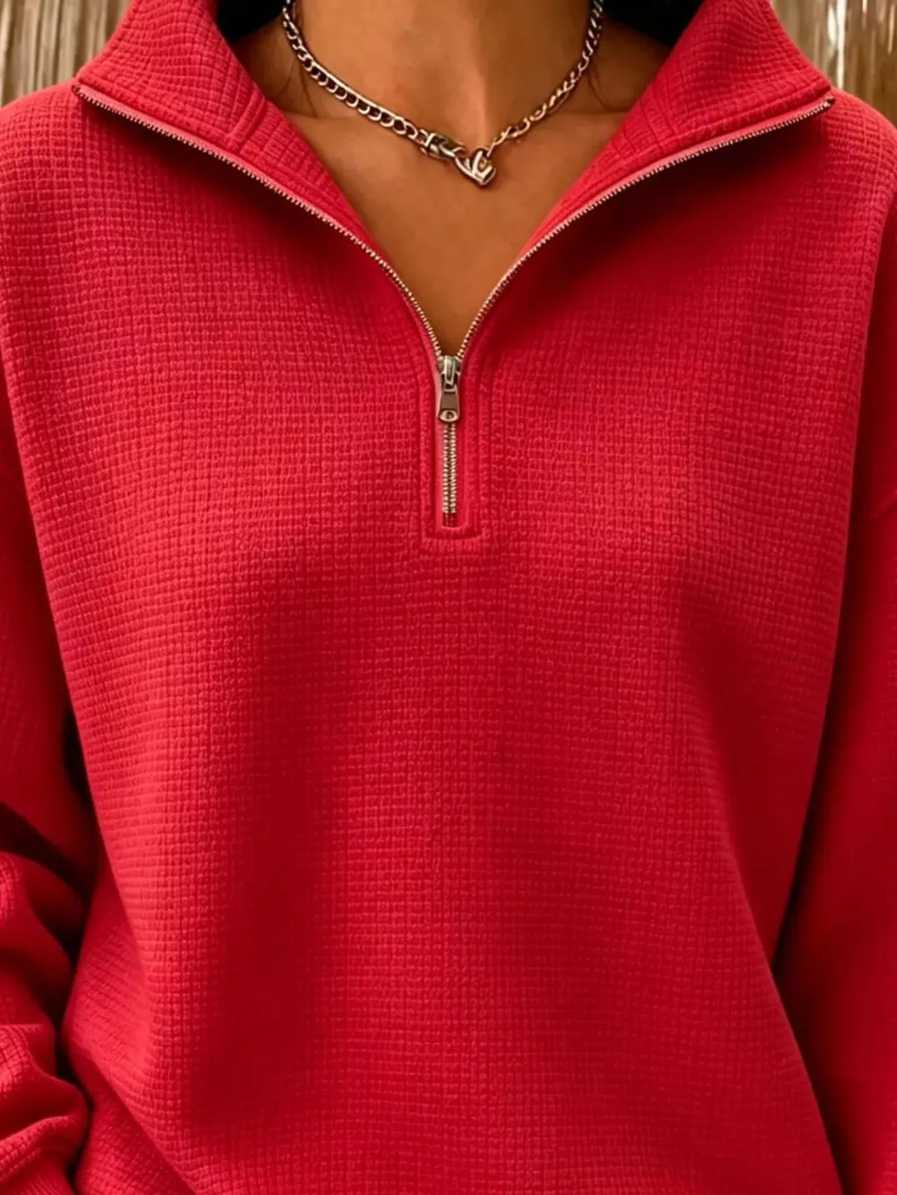 Full Size Waffle Knit Quarter-Zip Sweatshirt Plus Size, image 12