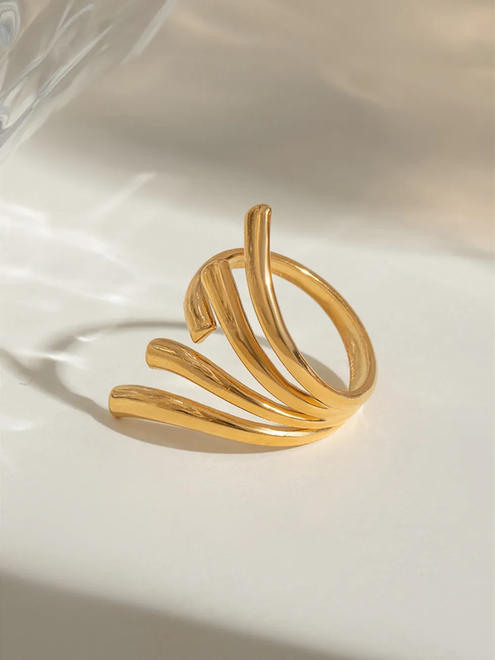 18K Gold-Plated Stainless Steel Irregular Open Ring, image 2