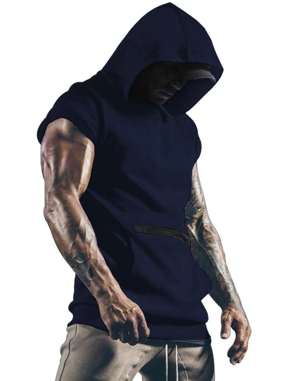 Men's Plus Size Kangaroo Pocket Hooded Tank, image 4