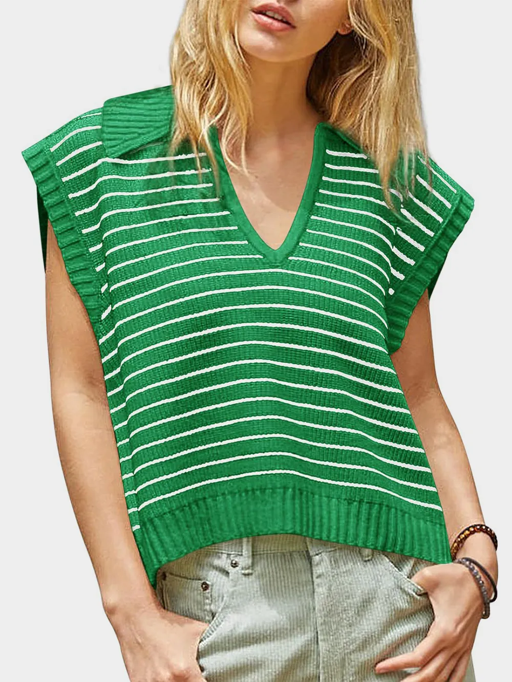 Collared Neck Striped Sweater Vest, image 5