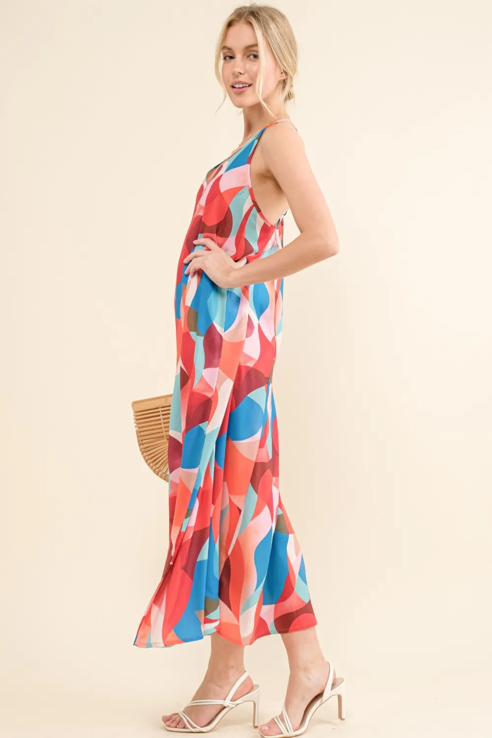 Printed Crisscross Back Cami Dress, image 3