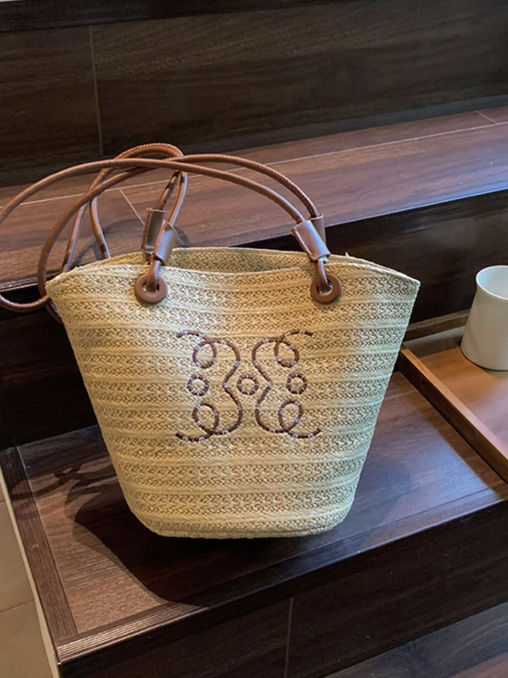 Straw Bucket Shoulder Bag, image 2